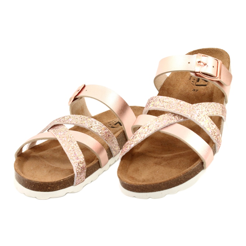 IZZI Women's metallic flip-flops-pink golden gold 2