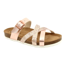 IZZI Women's metallic flip-flops-pink golden gold 1