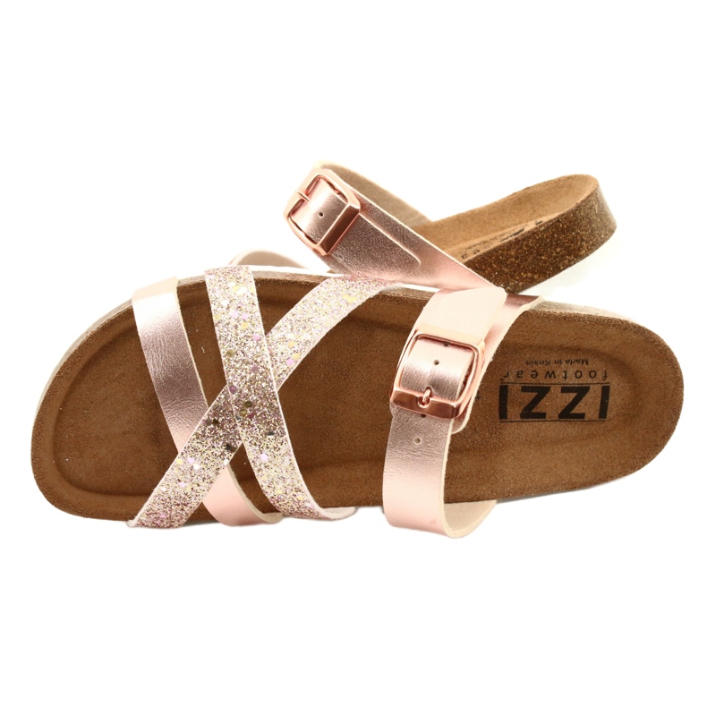 IZZI Women's metallic flip-flops-pink golden gold 4