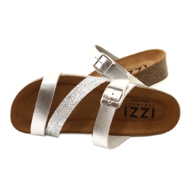 IZZI Women's metallic flip-flops-sly-sized leather insert silver 4
