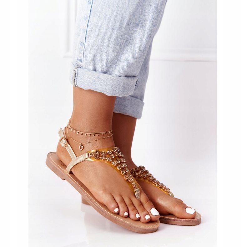 Sandals Flip-flops With Stones Lu Boo Golden 2