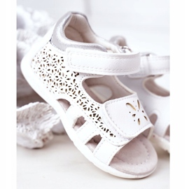 Apawwa Children's Leather Sandals With Velcro White Meera 1