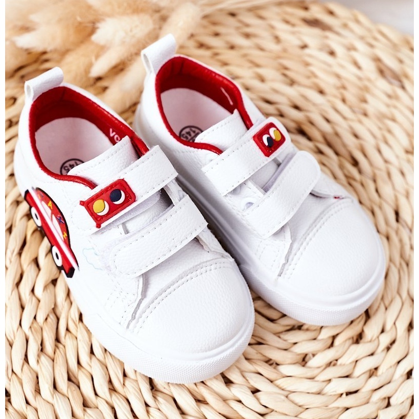Children s white and red velcro sneakers