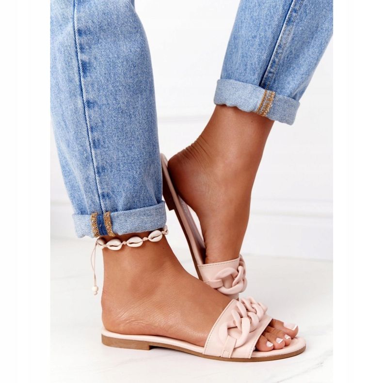 PS1 Leather Slippers With A Chain Beige Step By Step 1