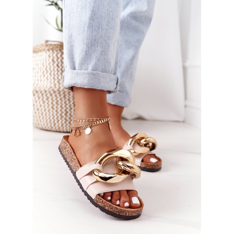 Beige Flip Flops With A Chain Beige Last Dance 1