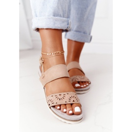 PE1 Suede Sandals With Cubic Zirconia Beige Cora 2
