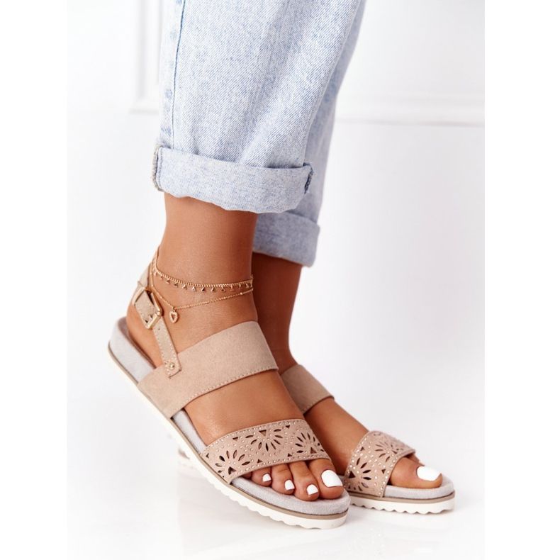 PE1 Suede Sandals With Cubic Zirconia Beige Cora 1