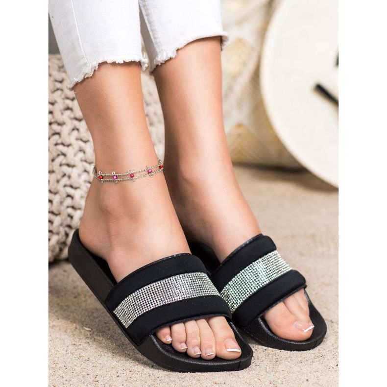 SHELOVET Slippers With Cubic Zirconia black 1