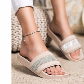 SHELOVET Slippers With Cubic Zirconia beige 1