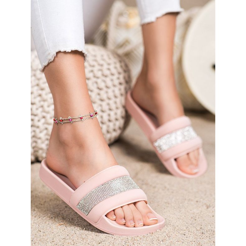 SHELOVET Slippers With Cubic Zirconia pink 2