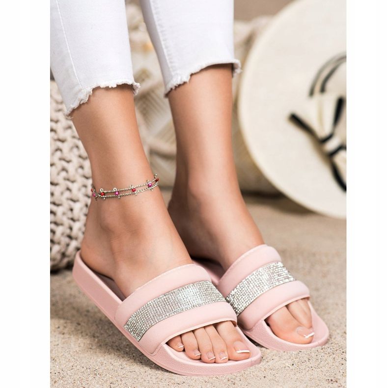 SHELOVET Slippers With Cubic Zirconia pink 1