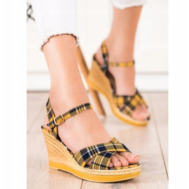 SHELOVET Checkered Wedge Sandals multicolored 2
