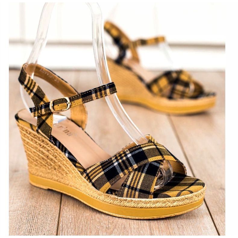 SHELOVET Checkered Wedge Sandals multicolored 1