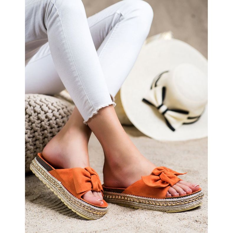 SHELOVET Slippers with espadrilles with a bow orange 2