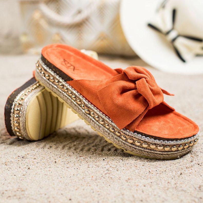 SHELOVET Slippers with espadrilles with a bow orange 1