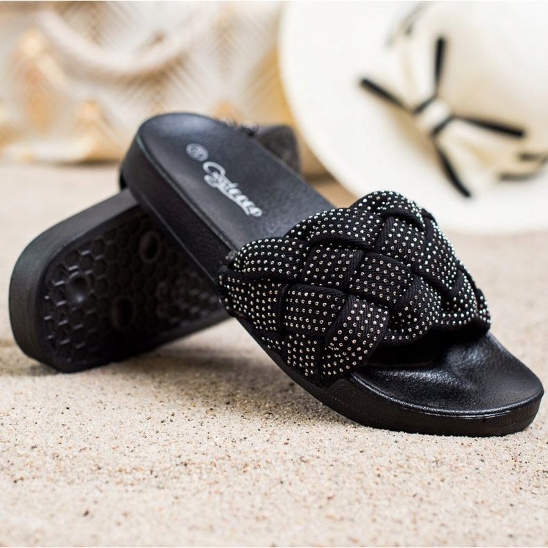 Groto Gogo Textile Slippers With Crystals black 1