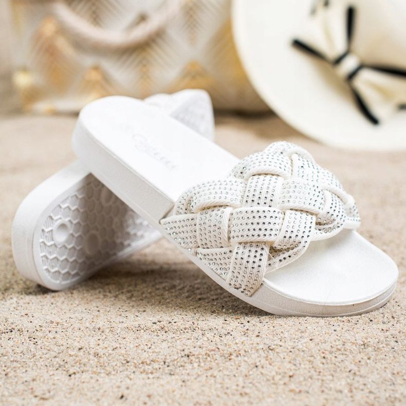 Groto Gogo Textile Slippers With Crystals white 1 Groto Gogo Textile Slippers With Crystals white 1