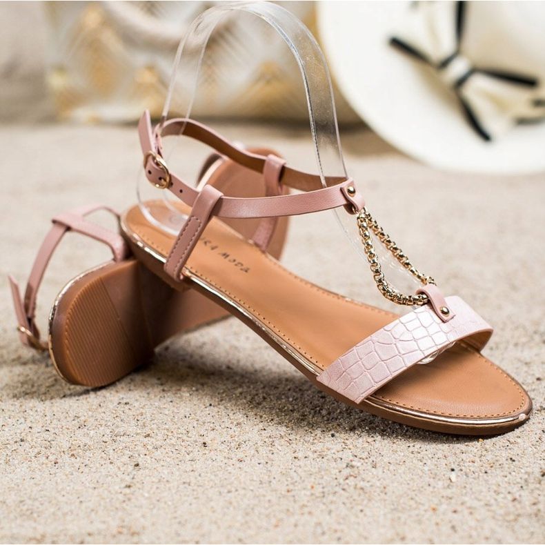 Laura Mode Sandals With A Decorative Chain pink 1