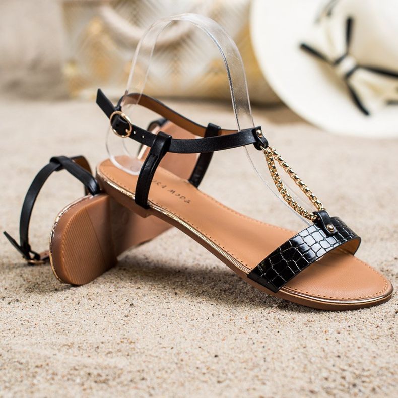 Laura Mode Sandals With A Decorative Chain black 1