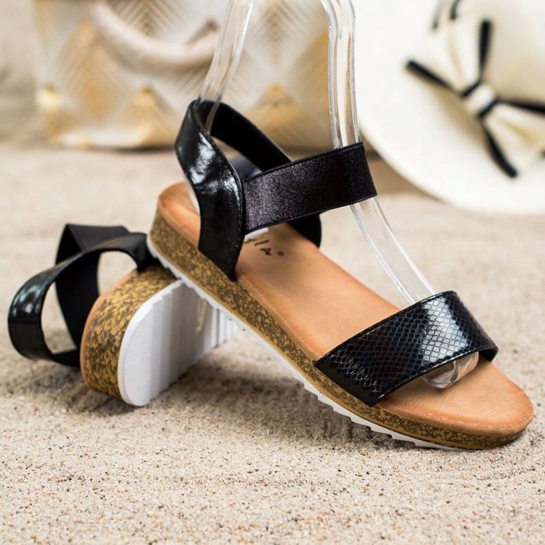 Kayla Shiny Eco Leather Sandals black 1 Kayla Shiny Eco Leather Sandals black 1