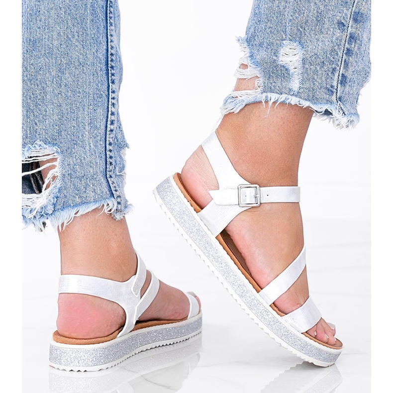 Peaches silver shiny women's sandals white 1