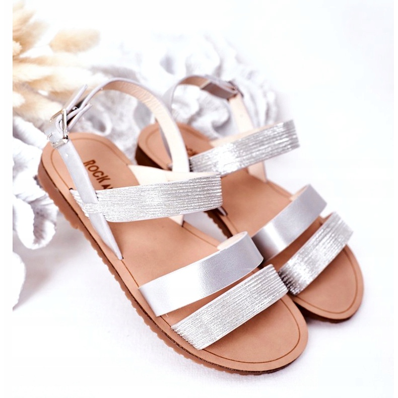 Children's Silver Natalie Shiny Sandals 2 Children's Silver Natalie Shiny Sandals 2