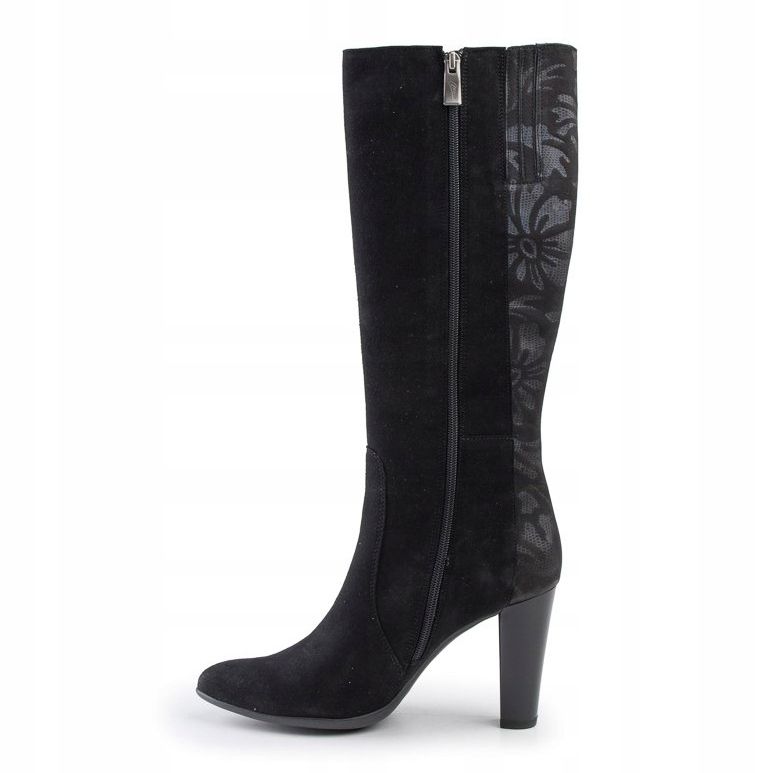 Marco Shoes Black leather pointed boots with flowers 2