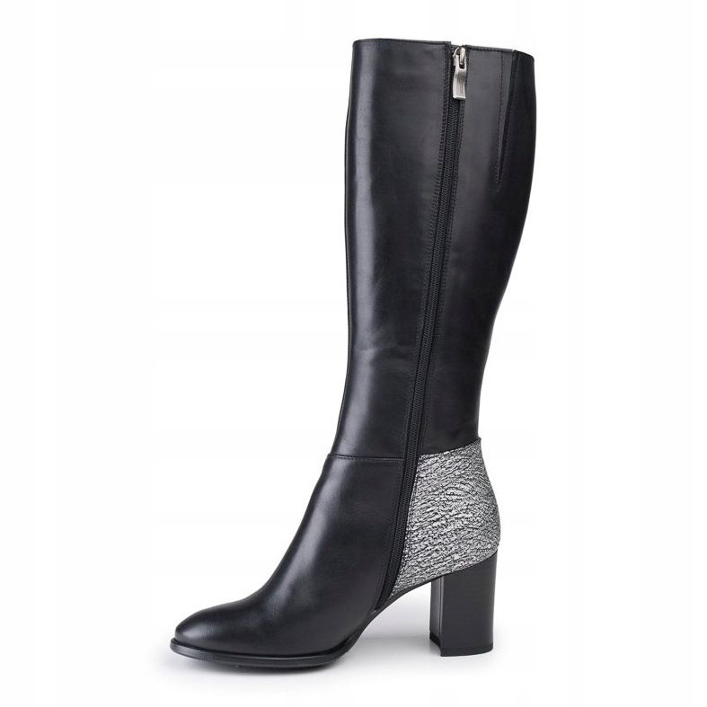 Marco Shoes Black grain leather boots with a silver insert 1
