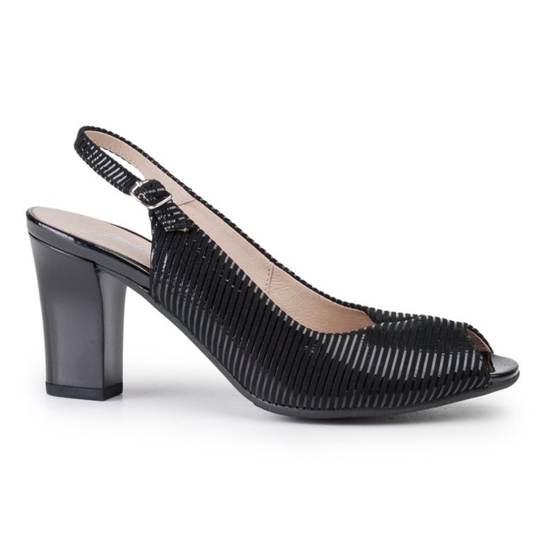 Marco Shoes Sandals without toe and heel in black leather with stripes 1