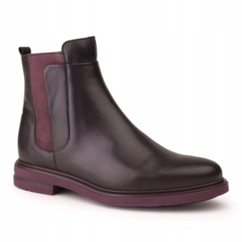 Marco Shoes Light ankle boots with a flat black grain leather bottom with a purple insert 1