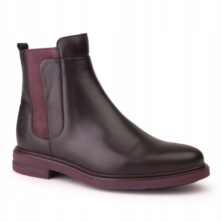 Marco Shoes Light ankle boots with a flat black grain leather bottom with a purple insert 1