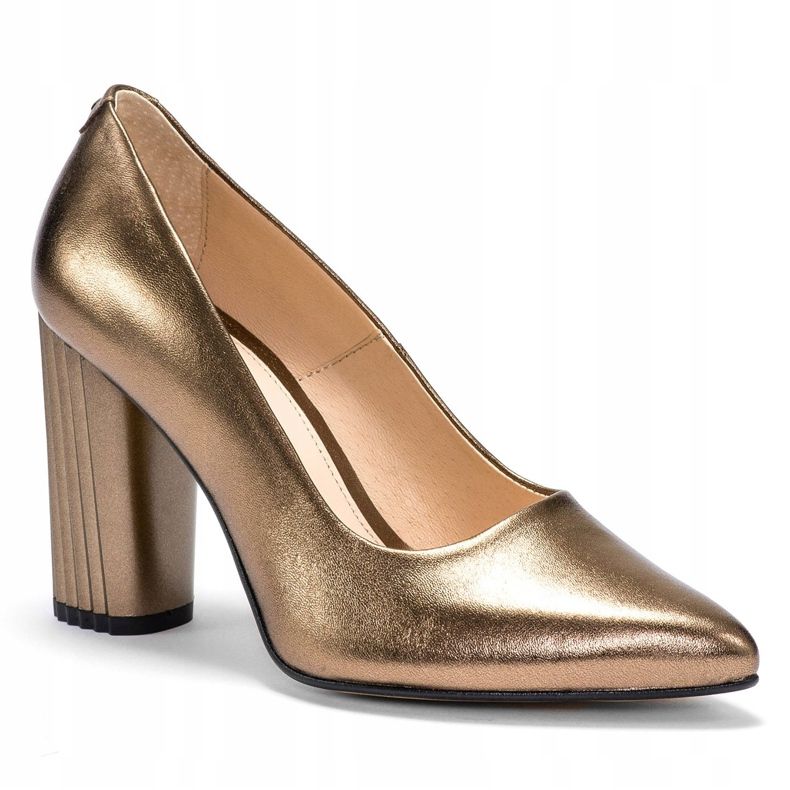 Marco Shoes Metallic pumps with a higher ribbed heel brown 1