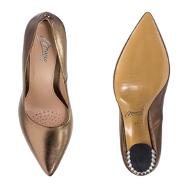 Marco Shoes Metallic pumps with a higher ribbed heel brown 2