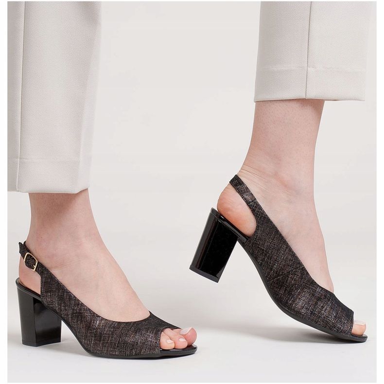 Marco Shoes Marco black sandals with a metallic pattern 1