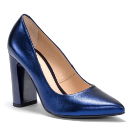 Marco Shoes An elegant navy blue metallic leather pump with a higher heel 2