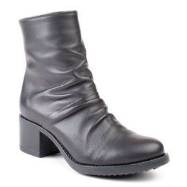 Marco Shoes Comfortable black leather boots with shirring 1