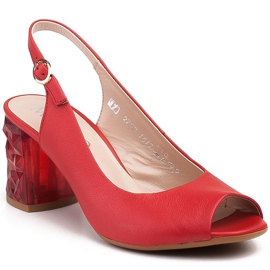 Marco Shoes Red leather sandals with a 3D heel 1
