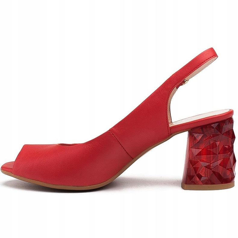 Marco Shoes Red leather sandals with a 3D heel 2