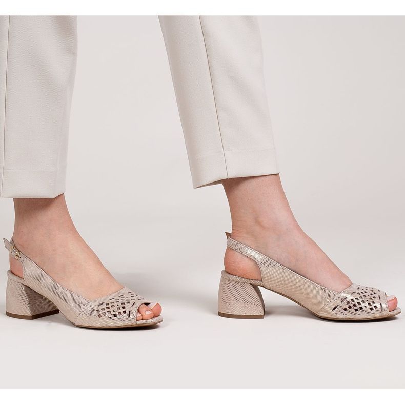 Marco Shoes Beige and gold sandals in suede with perforation 1