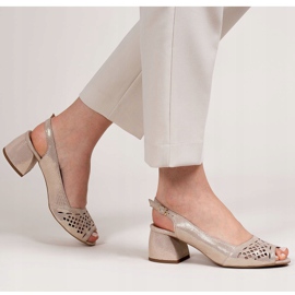 Marco Shoes Beige and gold sandals in suede with perforation 2