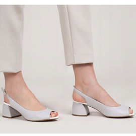Marco Shoes Gray leather sandals 1506P with a stable heel grey 1