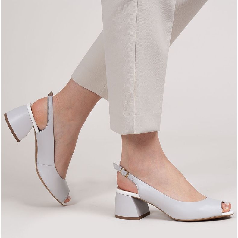 Marco Shoes Gray leather sandals 1506P with a stable heel grey 2