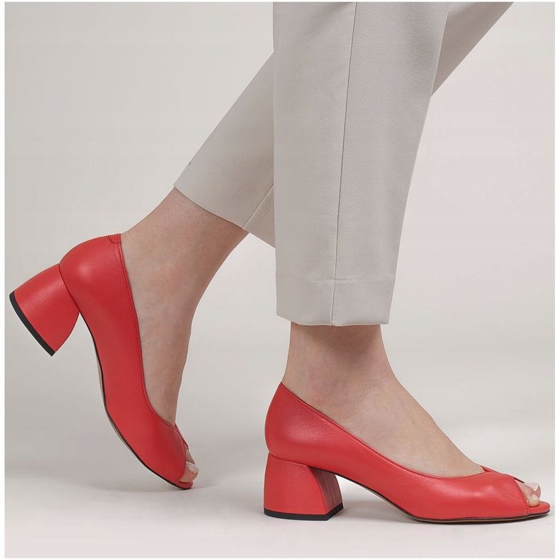 Marco Shoes 1576P red leather pumps with a stable heel 2