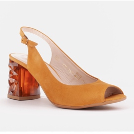 Marco Shoes Leather sandals yellow with a 3D 1517P heel 1