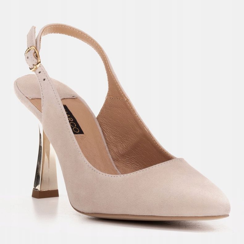 Marco Shoes Elegant pumps with a strap and a metallic heel beige 1