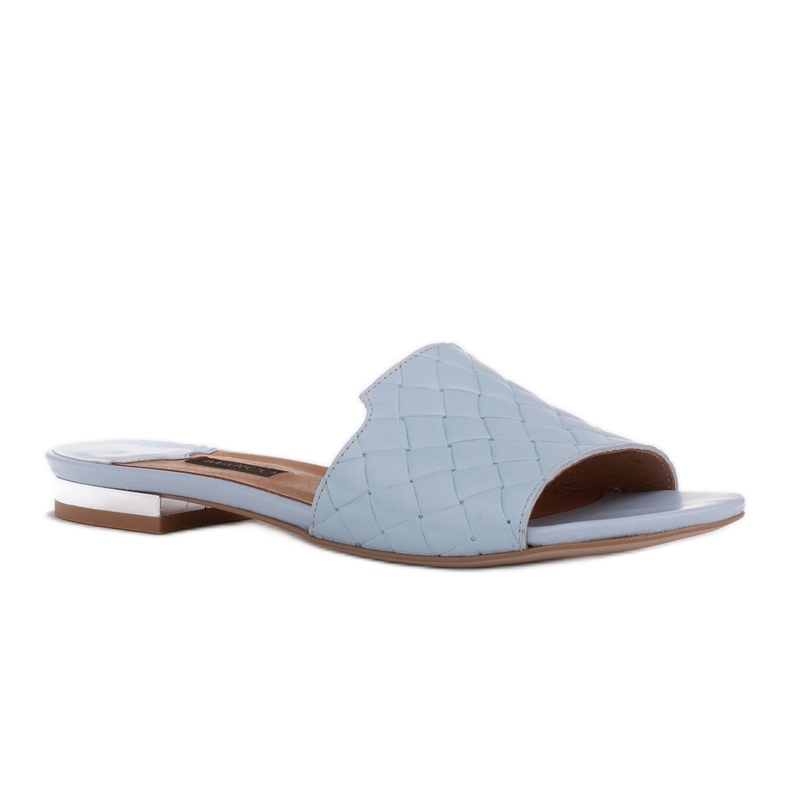 Marco Shoes Elegant women's slippers made of embossed leather blue 1