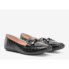Black moccasins in the Miriam crocodile skin pattern 1
