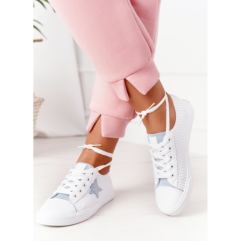 Women's Leather Sneakers With a Star Big Star DD274692 White-Blue 1 Women's Leather Sneakers With a Star Big Star DD274692 White-Blue 1
