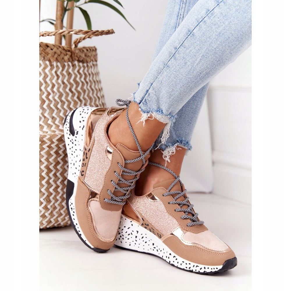 Rose gold online wedge sneakers