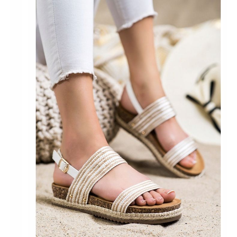 SHELOVET Comfortable Sandals With Buckle white brown 1 SHELOVET Comfortable Sandals With Buckle white brown 1